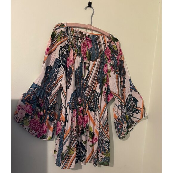 Spense Woman 3X Boho Floral Paisley Blouse Top Bell Sleeve Stretch Tunic Plus Si - Picture 1 of 16